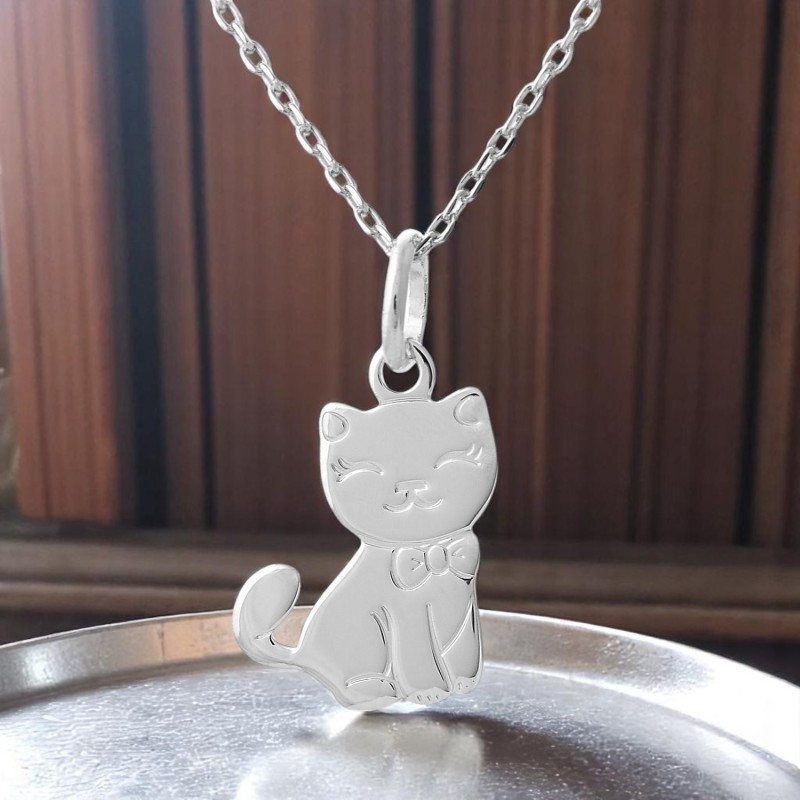 Collier chat noeud papillon pour enfant Argent 925 Rhodié