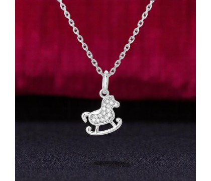 Collier cheval à bascule serti d'oxydes de zirconium Argent 925 Rhodié