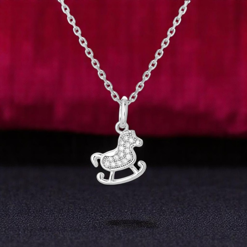 Collier cheval à bascule serti d'oxydes de zirconium Argent 925 Rhodié