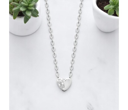 Collier petit coeur et goutte d'oxyde de zirconium Argent 925 Rhodié