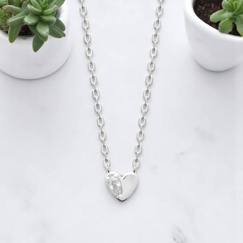 Collier petit coeur et goutte d'oxyde de zirconium Argent 925 Rhodié
