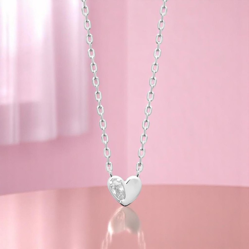 Collier petit coeur et goutte d'oxyde de zirconium Argent 925 Rhodié