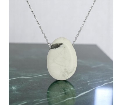 Collier pierre naturelle Howlite effet marbré Argent 925 Rhodié Collier pierre naturelle Howlite effet marbré Argent 925 Rhodié