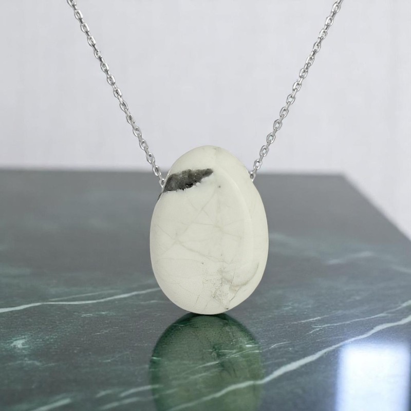 Collier pierre naturelle Howlite effet marbré Argent 925 Rhodié Collier pierre naturelle Howlite effet marbré Argent 925 Rhodié