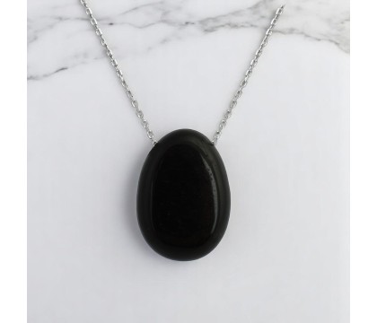 Collier pierre naturelle obsidienne noire Argent 925 Rhodié