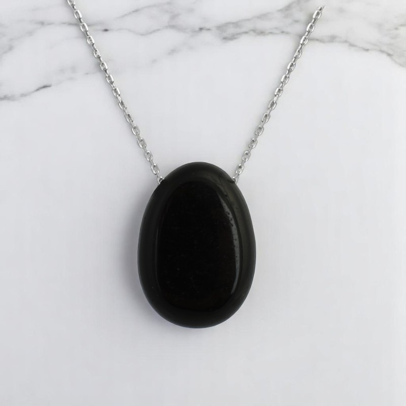 Collier pierre naturelle obsidienne noire Argent 925 Rhodié