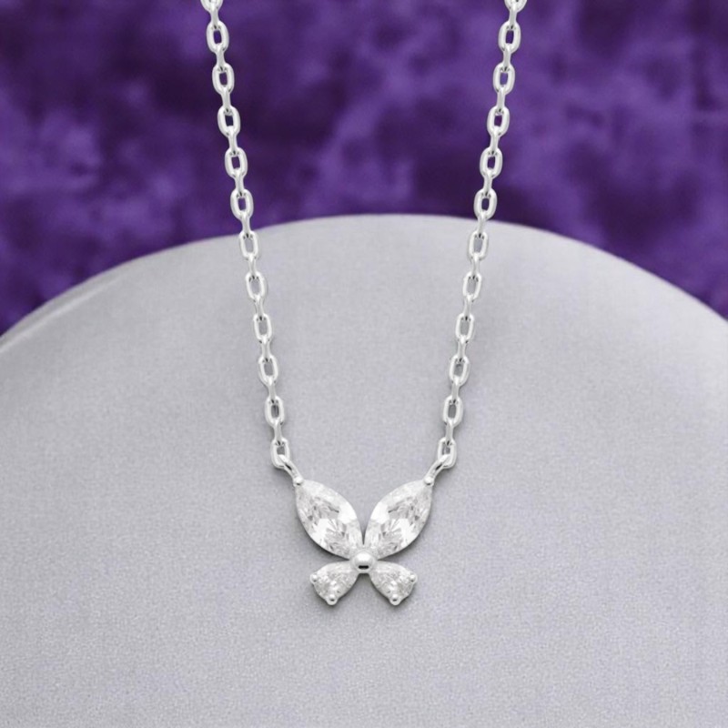 Collier papillon oxyde de zirconium Argent 925 Rhodié