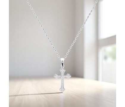Collier croix tréflée oxydes de zirconium Argent 925 Rhodié