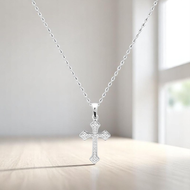 Collier croix tréflée oxydes de zirconium Argent 925 Rhodié