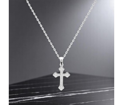 Collier croix tréflée oxydes de zirconium Argent 925 Rhodié