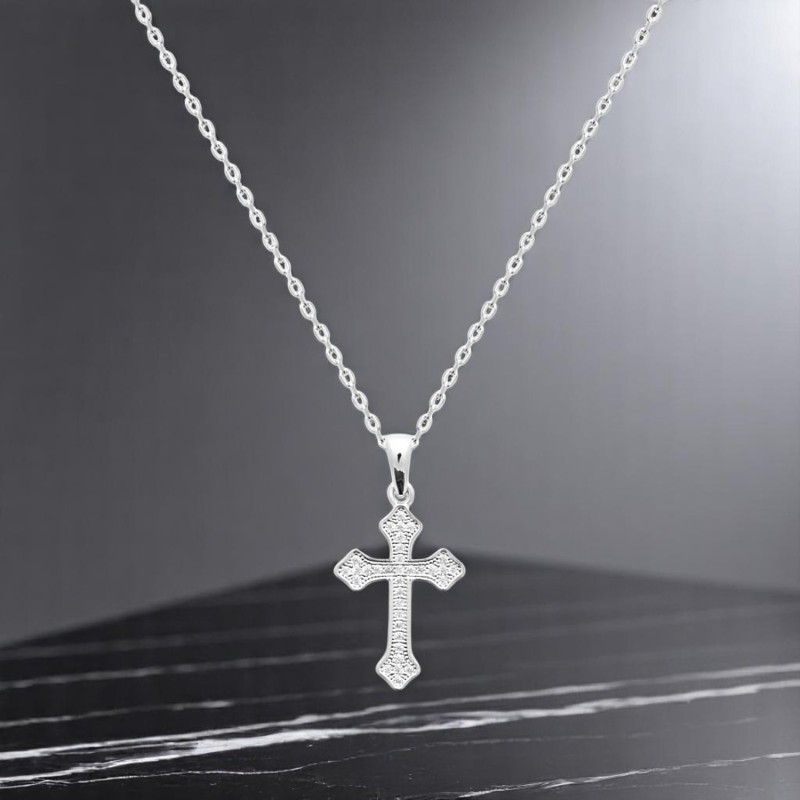 Collier croix tréflée oxydes de zirconium Argent 925 Rhodié