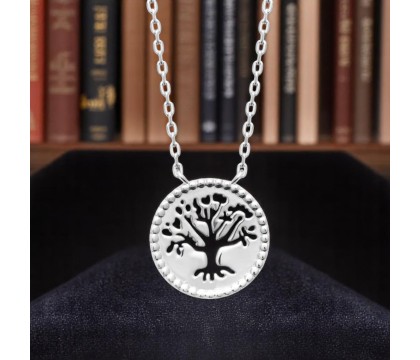 Collier arbre de vie ciselé ajouré dans un cercle Argent 925 Rhodié Collier arbre de vie ciselé ajouré dans un cercle Argent 925 Rhodié