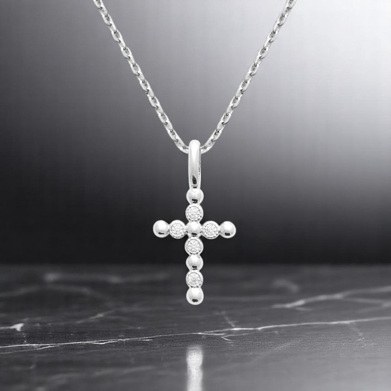 Collier croix oxydes de zirconium Argent 925 Rhodié Collier croix oxydes de zirconium Argent 925 Rhodié
