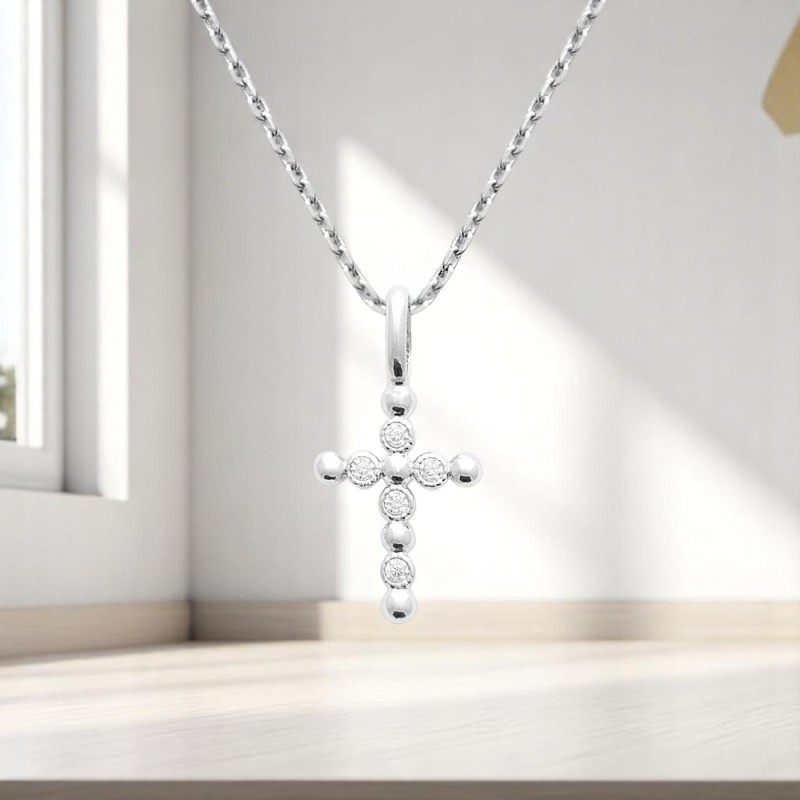 Collier croix oxydes de zirconium Argent 925 Rhodié Collier croix oxydes de zirconium Argent 925 Rhodié