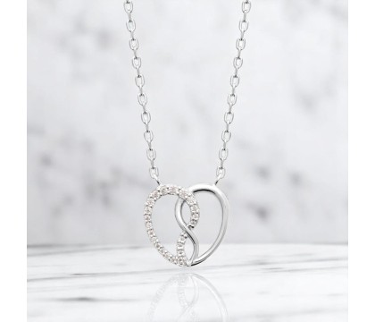Collier coeur d'infini serti d'oxydes de zirconium Argent 925 Rhodié