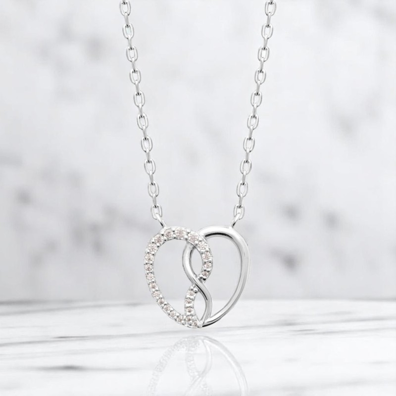 Collier coeur d'infini serti d'oxydes de zirconium Argent 925 Rhodié