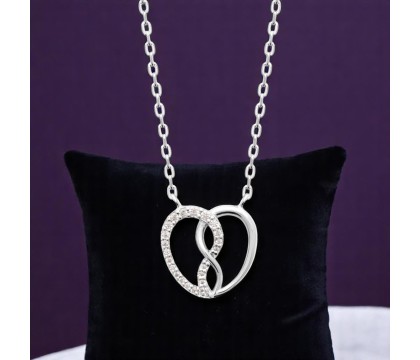 Collier coeur d'infini serti d'oxydes de zirconium Argent 925 Rhodié