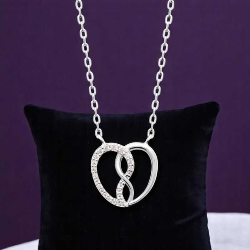 Collier coeur d'infini serti d'oxydes de zirconium Argent 925 Rhodié