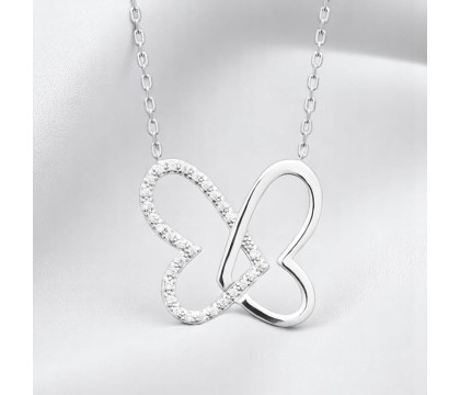 Collier 2 coeurs oxydes de zirconium Argent 925 Rhodié