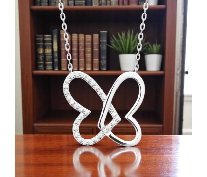 Collier 2 coeurs oxydes de zirconium Argent 925 Rhodié