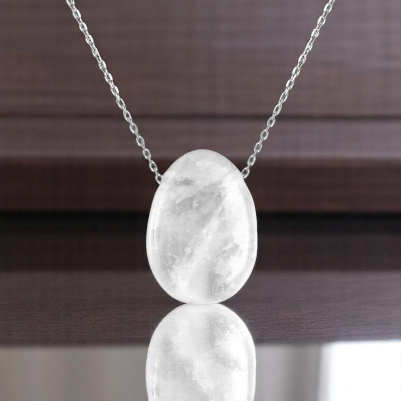 Collier pierre naturelle cristal de roche Argent 925 Rhodié