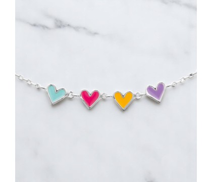 Collier suite de 4 coeurs émail coloré Argent 925 Rhodié