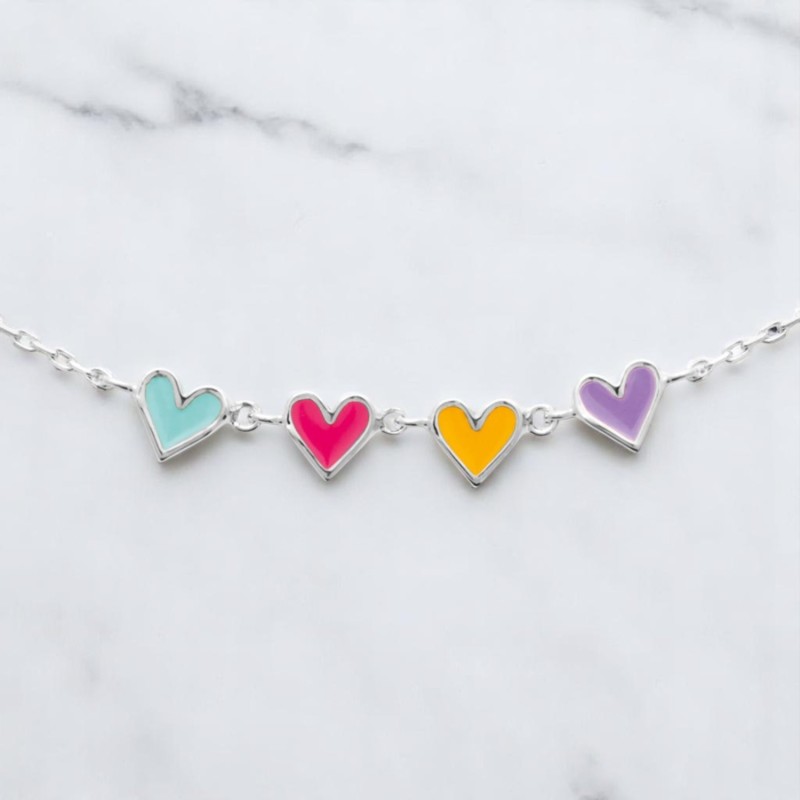 Collier suite de 4 coeurs émail coloré Argent 925 Rhodié