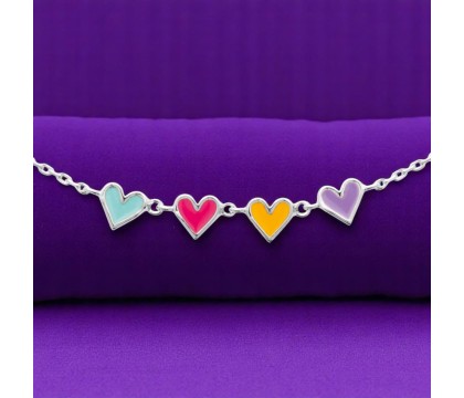 Collier suite de 4 coeurs émail coloré Argent 925 Rhodié