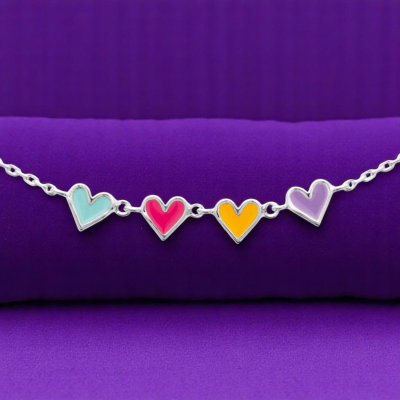 Collier suite de 4 coeurs émail coloré Argent 925 Rhodié