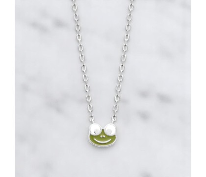 Collier grenouille émail coloré vert Argent 925 Rhodié Collier grenouille émail coloré vert Argent 925 Rhodié
