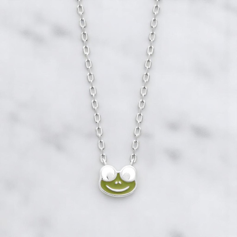 Collier grenouille émail coloré vert Argent 925 Rhodié Collier grenouille émail coloré vert Argent 925 Rhodié