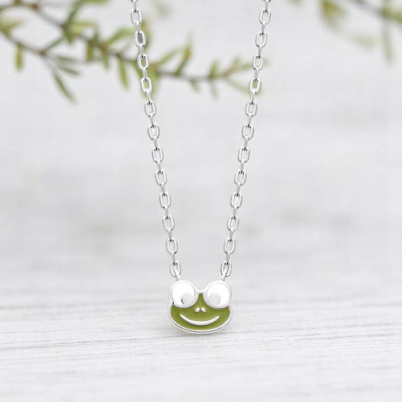 Collier grenouille émail coloré vert Argent 925 Rhodié Collier grenouille émail coloré vert Argent 925 Rhodié