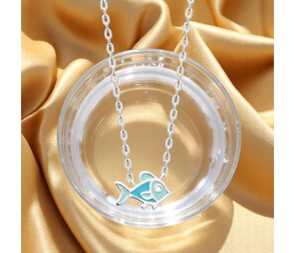 Collier poisson émail coloré bleu Argent 925 Rhodié Collier poisson émail coloré bleu Argent 925 Rhodié