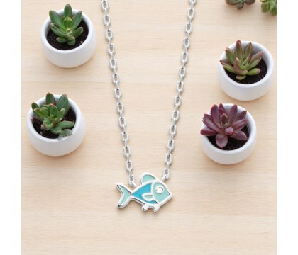 Collier poisson émail coloré bleu Argent 925 Rhodié Collier poisson émail coloré bleu Argent 925 Rhodié