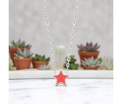 Collier étoile émail coloré rose Argent 925 Rhodié Collier étoile émail coloré rose Argent 925 Rhodié