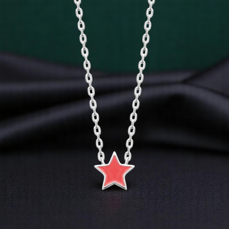 Collier étoile émail coloré rose Argent 925 Rhodié Collier étoile émail coloré rose Argent 925 Rhodié