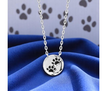 Collier patte de chien chat coussinet émail coloré noir Argent 925 Rhodié