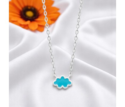 Collier nuage émail coloré bleu Argent 925 Rhodié