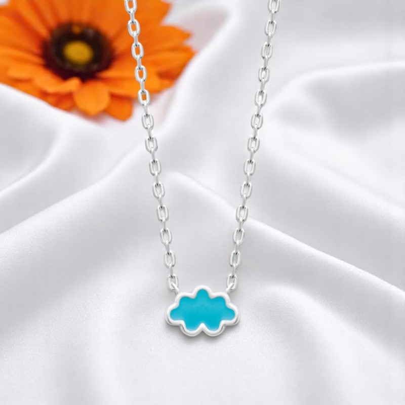 Collier nuage émail coloré bleu Argent 925 Rhodié