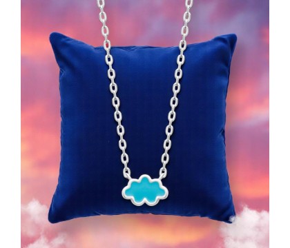 Collier nuage émail coloré bleu Argent 925 Rhodié