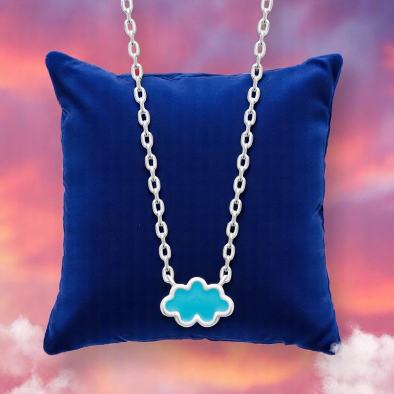 Collier nuage émail coloré bleu Argent 925 Rhodié