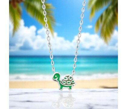 Collier tortue émail coloré vert Argent 925 Rhodié Collier tortue émail coloré vert Argent 925 Rhodié