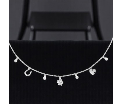 Collier porte bonheur chance coeur trèfle fer à cheval et oxydes de zirconiums Argent 925 Rhodié Collier porte bonheur chance coeur trèfle fer à cheval et oxydes de zirconiums Argent 925 Rhodié