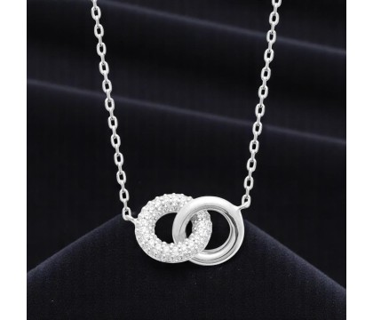 Collier 2 anneaux enlacés oxydes de zirconiums Argent 925 Rhodié