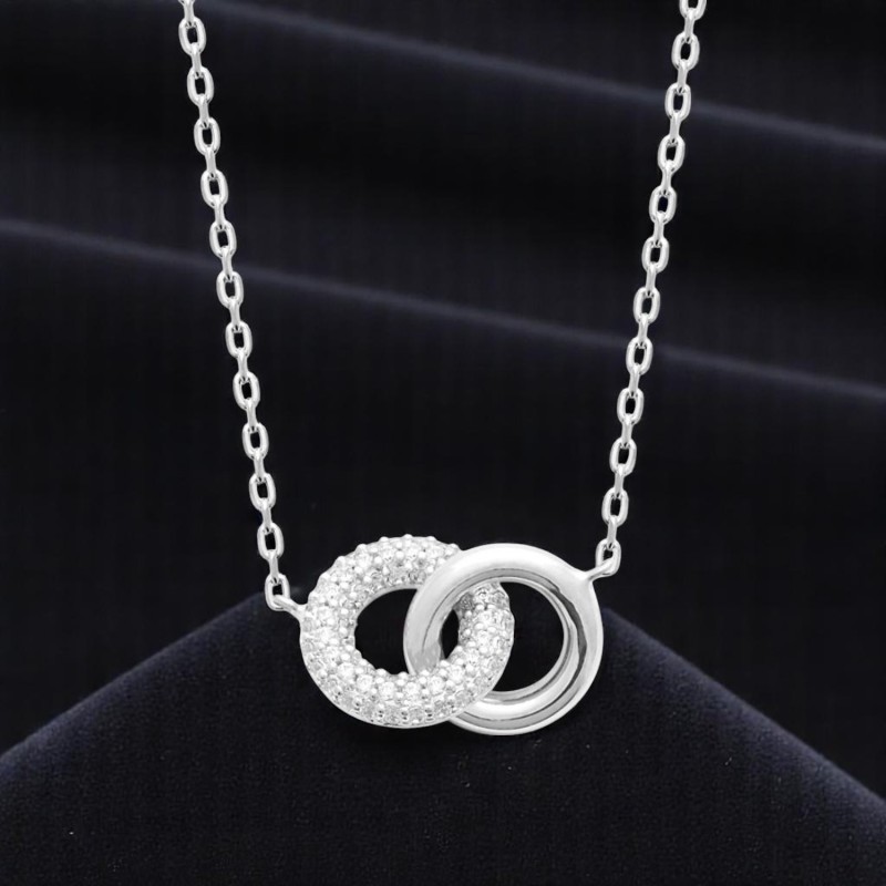 Collier 2 anneaux enlacés oxydes de zirconiums Argent 925 Rhodié