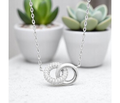 Collier 2 anneaux enlacés oxydes de zirconiums Argent 925 Rhodié