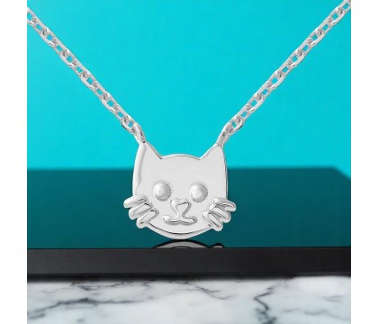 Collier tête de chat Argent 925 Rhodié
