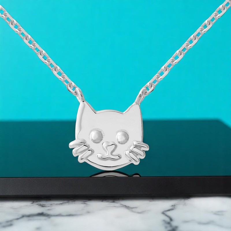 Collier tête de chat Argent 925 Rhodié