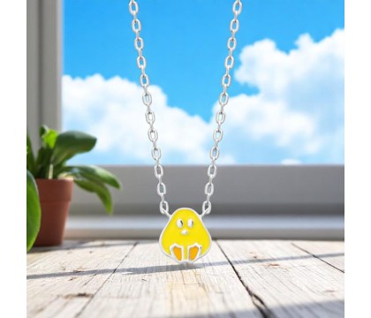 Collier poussin émail coloré jaune et orange Argent 925 Rhodié Collier poussin émail coloré jaune et orange Argent 925 Rhodié