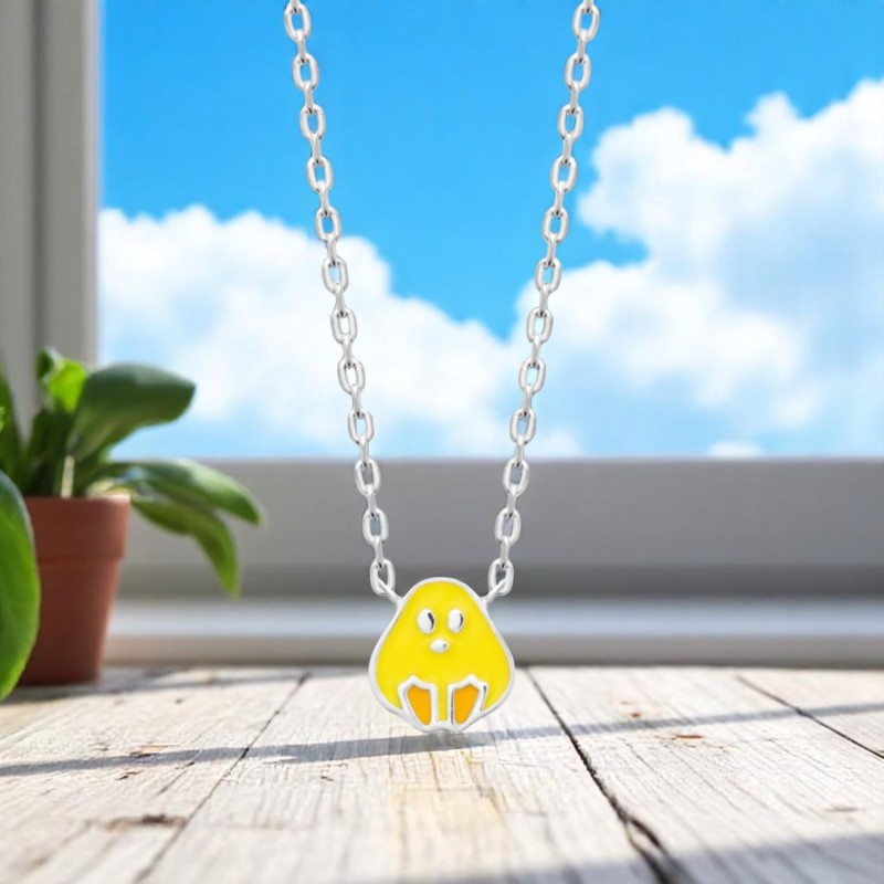 Collier poussin émail coloré jaune et orange Argent 925 Rhodié Collier poussin émail coloré jaune et orange Argent 925 Rhodié